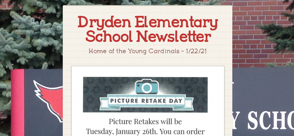 Image of Dryden Elementary Newsletter.