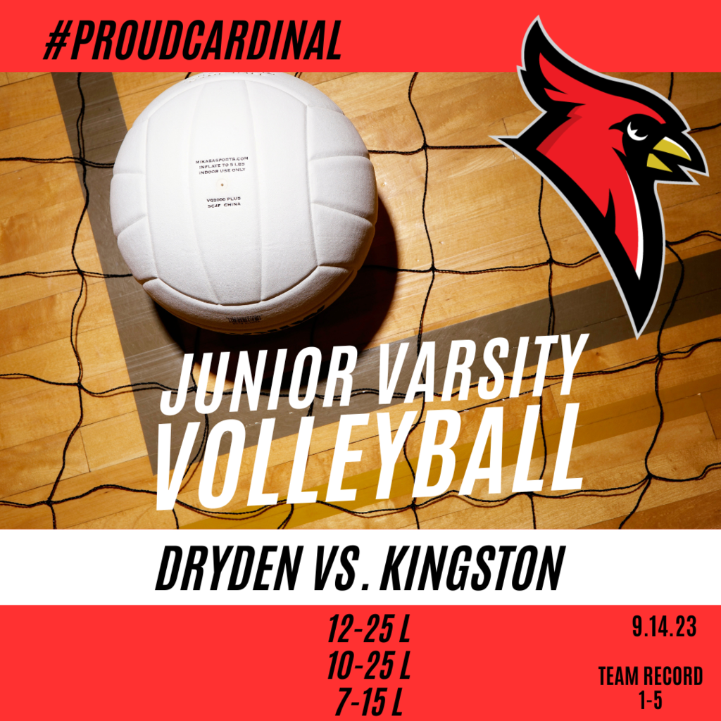 red, white, and black cardinal head clipart; white volleyball lying on black net on wood gym floor